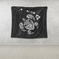 Hawaiian Map Turtle Ohana Hibicus Polynesian Tapestry - White - AH - Polynesian Pride