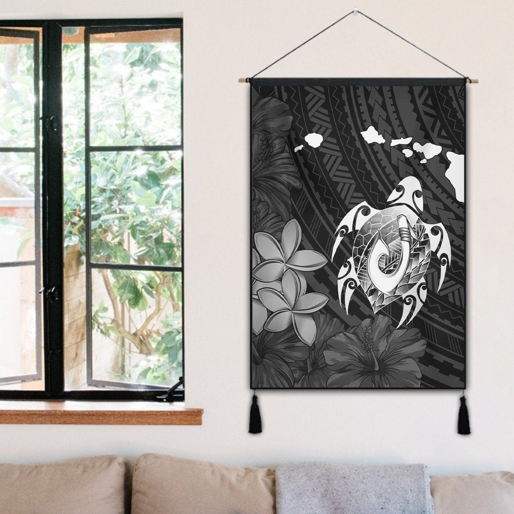 Hawaiian Map Turtle Plumeria Hibiscus Fish Hook Polynesian Hanging Poster - AH - Polynesian Pride
