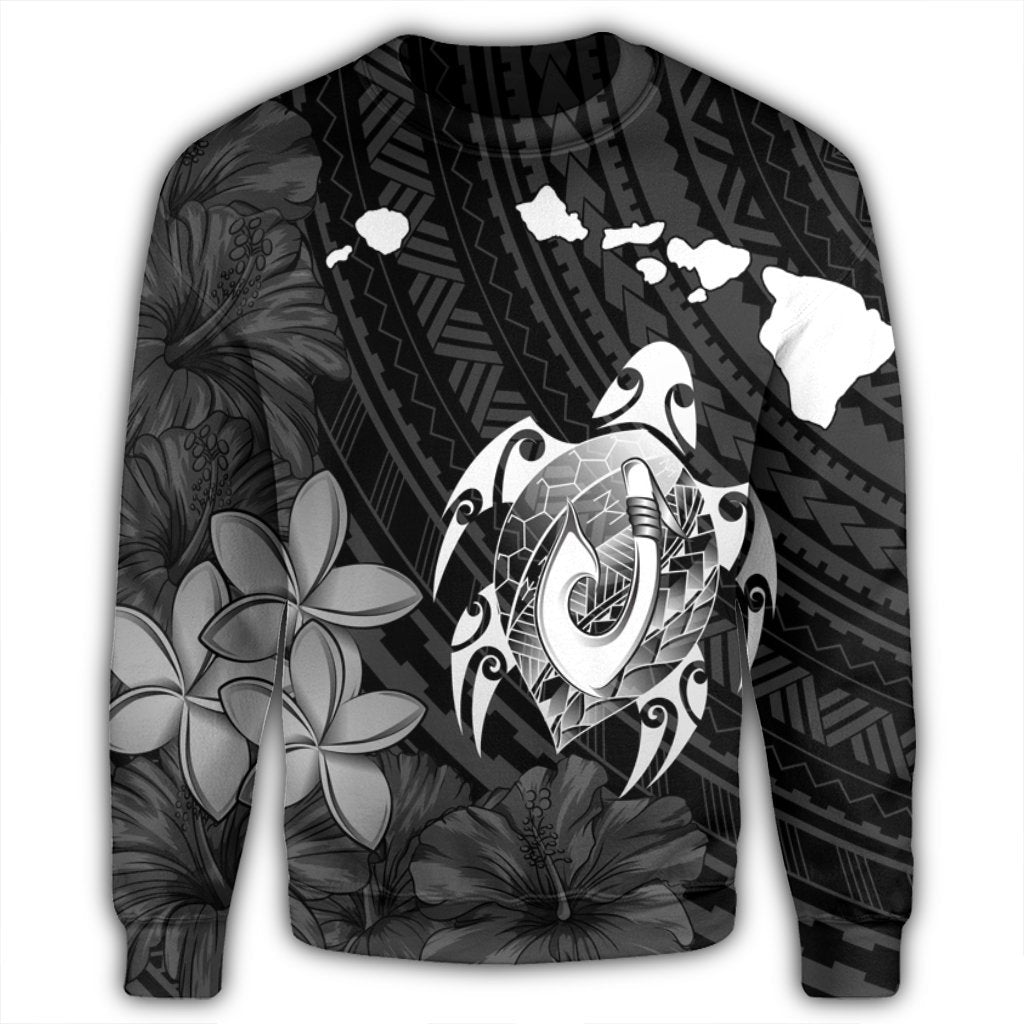 Hawaiian Map Turtle Plumeria Hibiscus Fish Hook Polynesian Sweatshirt - AH - Polynesian Pride