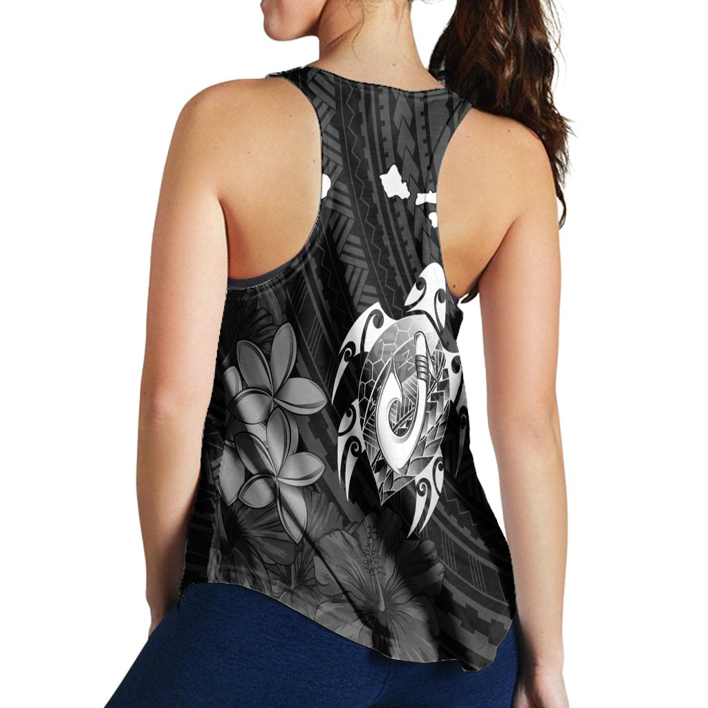 Hawaiian Map Turtle Plumeria Hibiscus Fish Hook Polynesian Racerback Tank - AH - Polynesian Pride