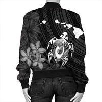 Hawaiian Map Turtle Plumeria Hibiscus Fish Hook Polynesian Bomber Jacket - AH - Polynesian Pride