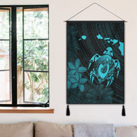 Hawaiian Map Turtle Plumeria Hibiscus Fish Hook Polynesian Hanging Poster Blue - AH - Polynesian Pride