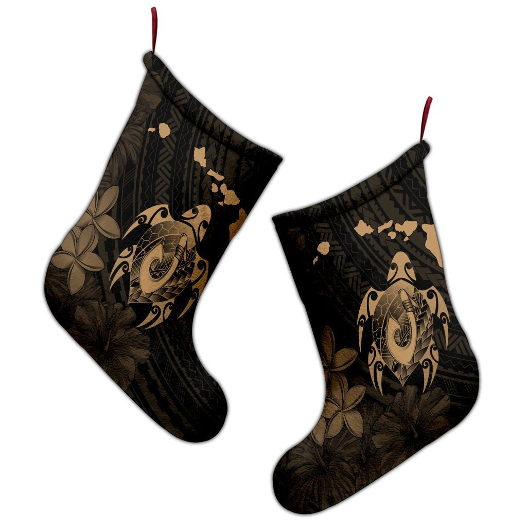 Hawaiian Map Turtle Plumeria Hibiscus Fish Hook Polynesian Christmas Stocking Gold - AH - Polynesian Pride