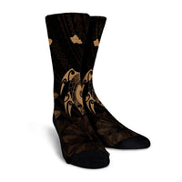 Hawaiian Map Turtle Plumeria Hibiscus Fish Hook Polynesian Crew Socks Gold - AH - Polynesian Pride