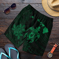 Hawaiian Map Turtle Plumeria Hibiscus Fish Hook Polynesian Men's Shorts Green - AH Art - Polynesian Pride