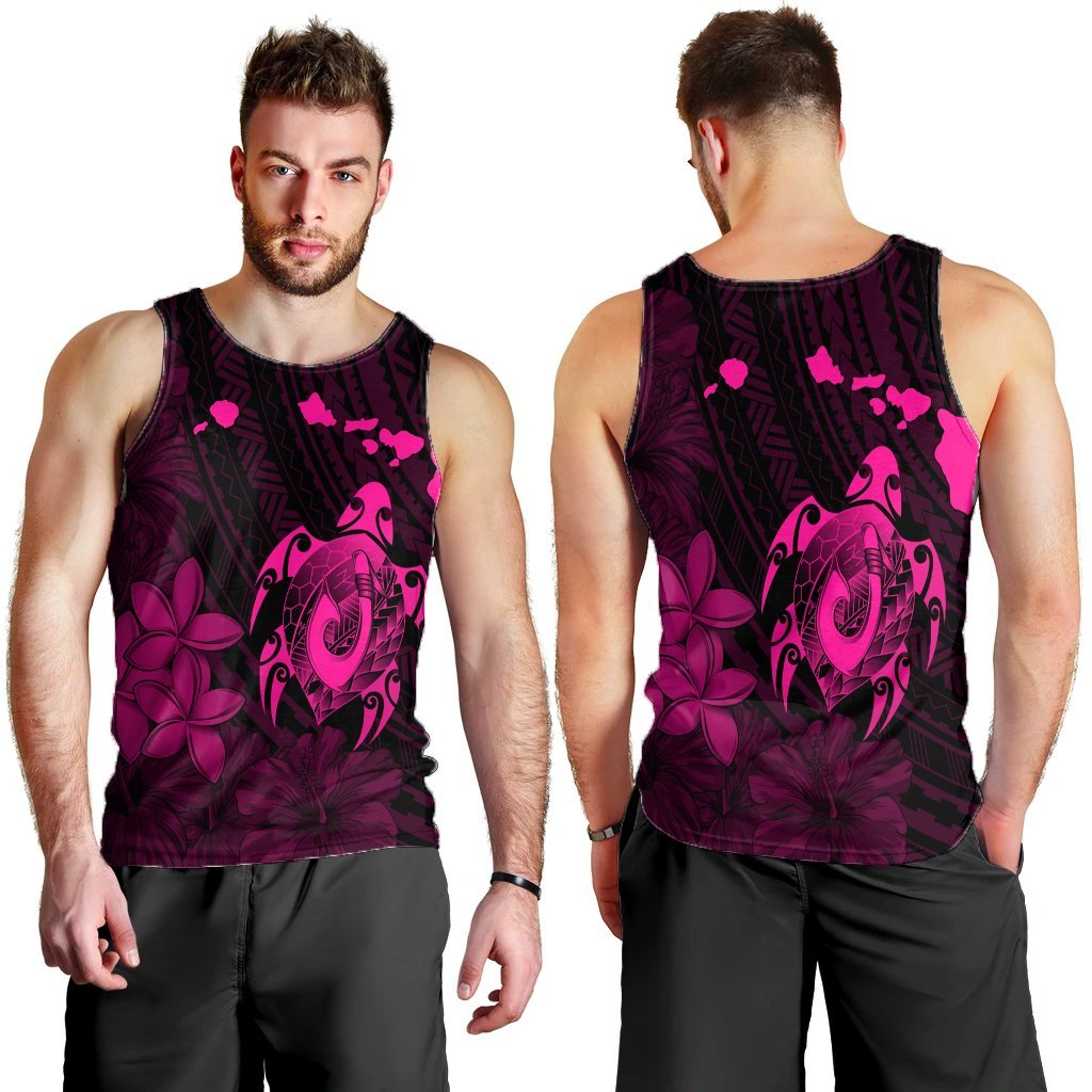 Hawaiian Map Turtle Plumeria Hibiscus Fish Hook Polynesian Tank Top Pink - AH - Polynesian Pride