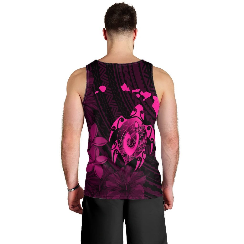 Hawaiian Map Turtle Plumeria Hibiscus Fish Hook Polynesian Tank Top Pink - AH - Polynesian Pride