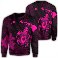 Hawaiian Map Turtle Plumeria Hibiscus Fish Hook Polynesian Sweatshirt Pink - AH Unisex Black - Polynesian Pride