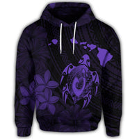 Hawaiian Map Turtle Plumeria Hibiscus Fish Hook Polynesian Hoodie Purple - Polynesian Pride
