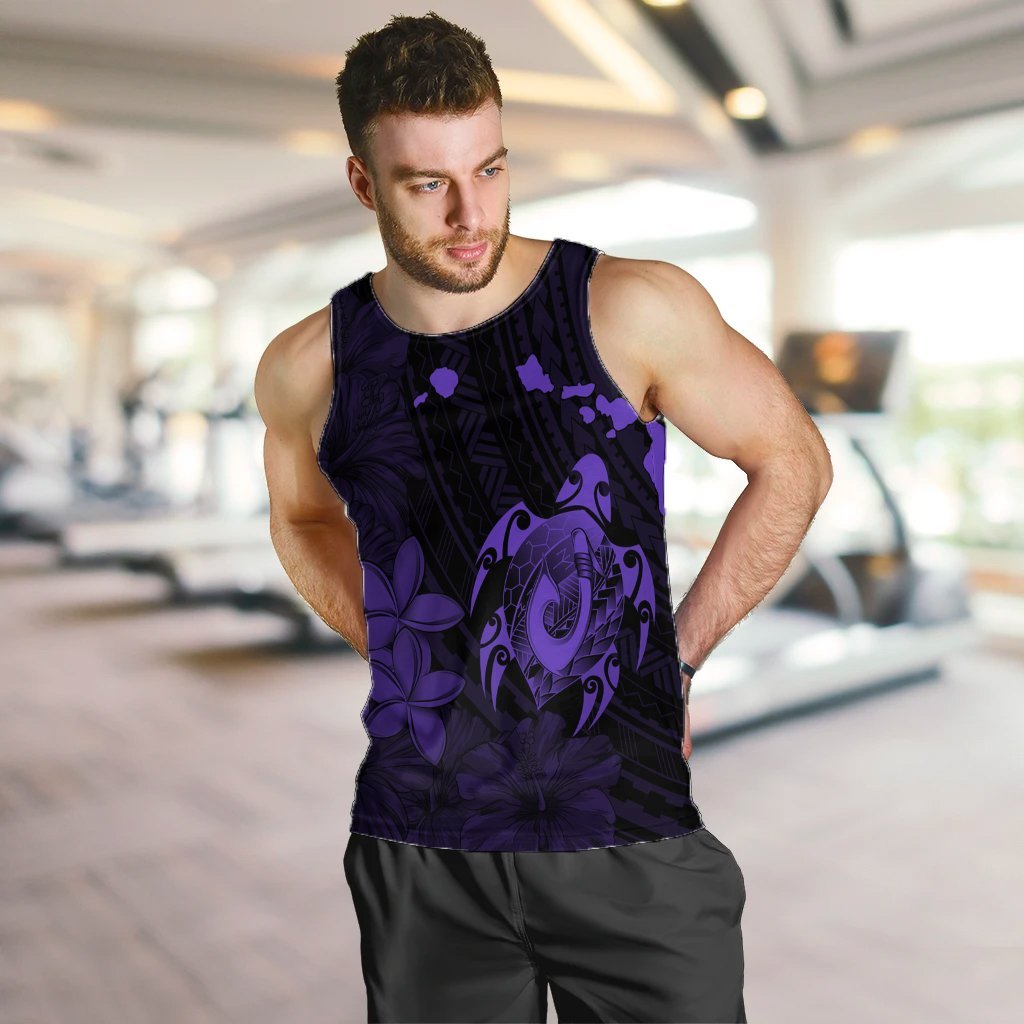 Hawaiian Map Turtle Plumeria Hibiscus Fish Hook Polynesian Tank Top Purple - AH - Polynesian Pride