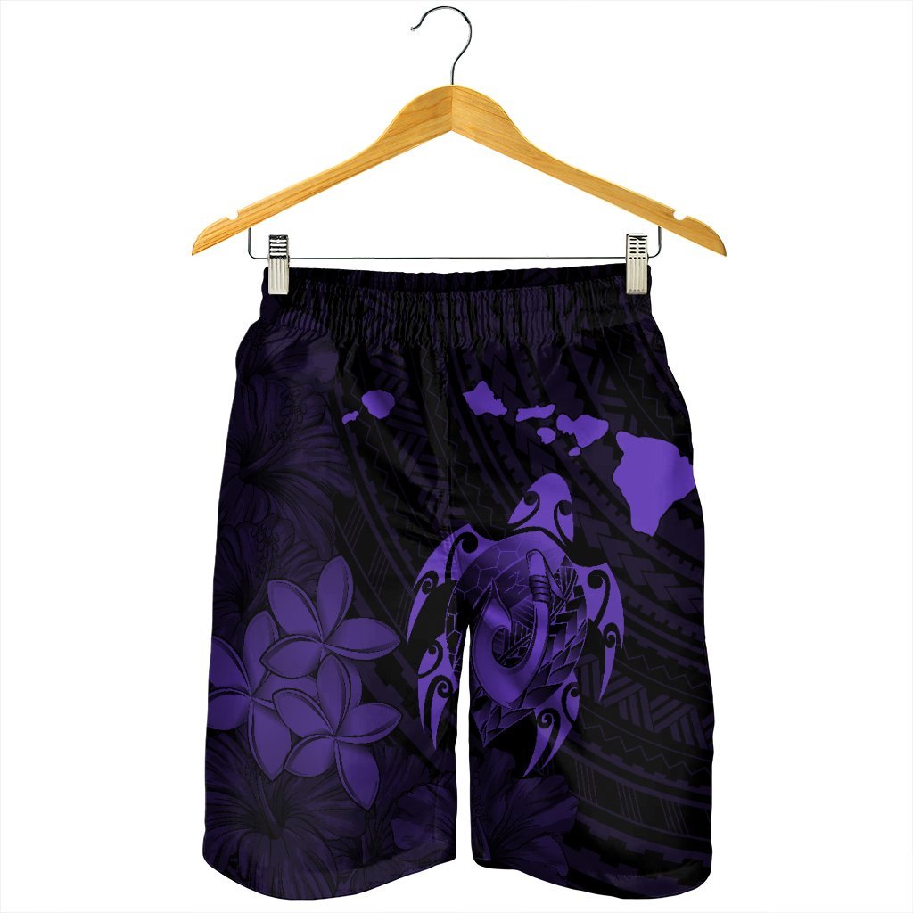 Hawaiian Map Turtle Plumeria Hibiscus Fish Hook Polynesian Men's Shorts Purple - AH - Polynesian Pride