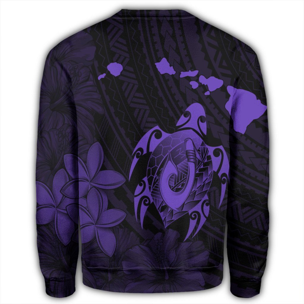 Hawaiian Map Turtle Plumeria Hibiscus Fish Hook Polynesian Sweatshirt Purple - AH - Polynesian Pride