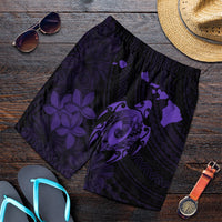 Hawaiian Map Turtle Plumeria Hibiscus Fish Hook Polynesian Men's Shorts Purple - AH Art - Polynesian Pride