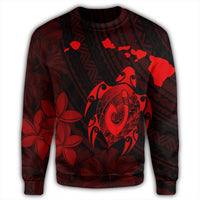 Hawaiian Map Turtle Plumeria Hibiscus Fish Hook Polynesian Sweatshirt Red - AH - Polynesian Pride