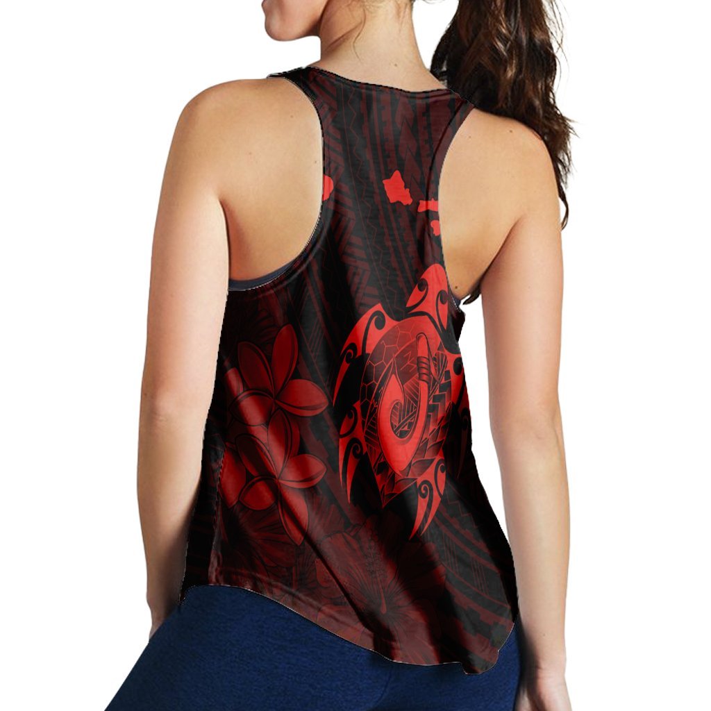 Hawaiian Map Turtle Plumeria Hibiscus Fish Hook Polynesian Racerback Tank Red - AH - Polynesian Pride
