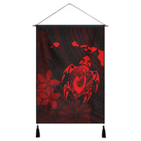 Hawaiian Map Turtle Plumeria Hibiscus Fish Hook Polynesian Hanging Poster Red - AH Hanging Poster Cotton And Linen - Polynesian Pride