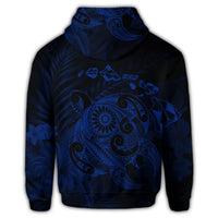 Hawaiian Map Turtle Tattoo Hibiscus Plumeria Polynesian Hoodie Blue - Polynesian Pride