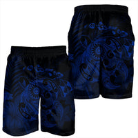 Hawaiian Map Turtle Tattoo Hibiscus Plumeria Polynesian Men's Shorts - Blue - AH - Polynesian Pride