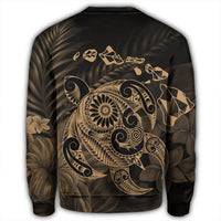 Hawaiian Map Turtle Tattoo Hibiscus Plumeria Polynesian Sweatshirt - Gold - AH - Polynesian Pride