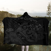 Hawaiian Map Turtle Tattoo Hibiscus Plumeria Polynesian Hooded Blanket - Gray - AH - Polynesian Pride