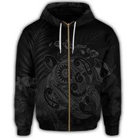 Hawaiian Map Turtle Tattoo Hibiscus Plumeria Polynesian Zip Hoodie Gray - Polynesian Pride