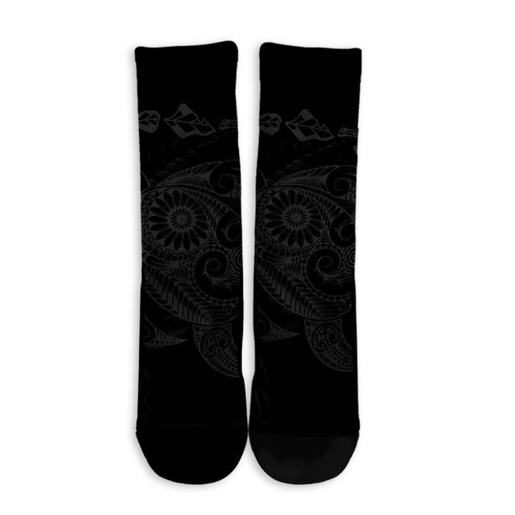 Hawaiian Map Turtle Tattoo Hibiscus Plumeria Polynesian Crew Socks - Gray - AH - Polynesian Pride
