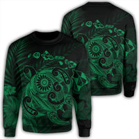Hawaiian Map Turtle Tattoo Hibiscus Plumeria Polynesian Sweatshirt - Green - AH Unisex Black - Polynesian Pride