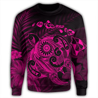 Hawaiian Map Turtle Tattoo Hibiscus Plumeria Polynesian Sweatshirt - Pink - AH - Polynesian Pride