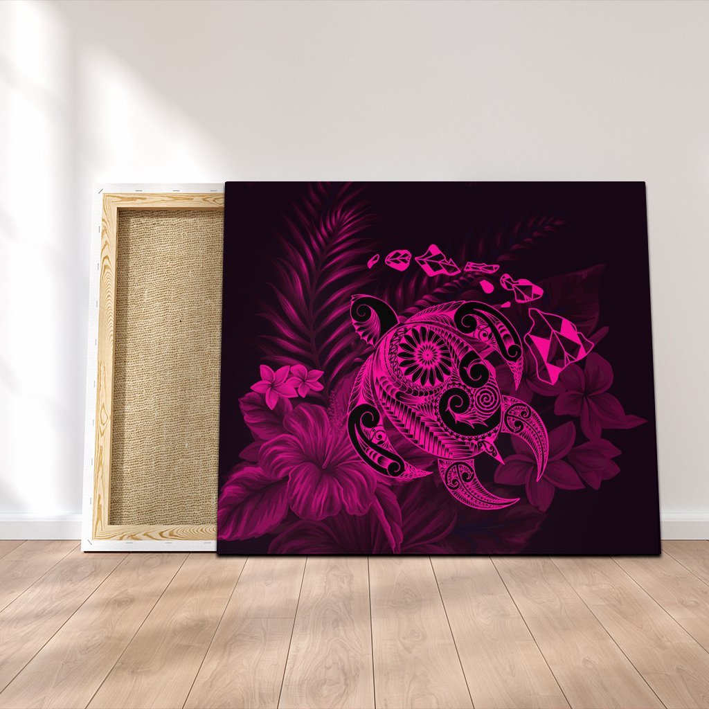 Hawaiian Map Turtle Tattoo Hibiscus Plumeria Polynesian Canvas - Pink - AH Canvas Poly-cotton - Polynesian Pride
