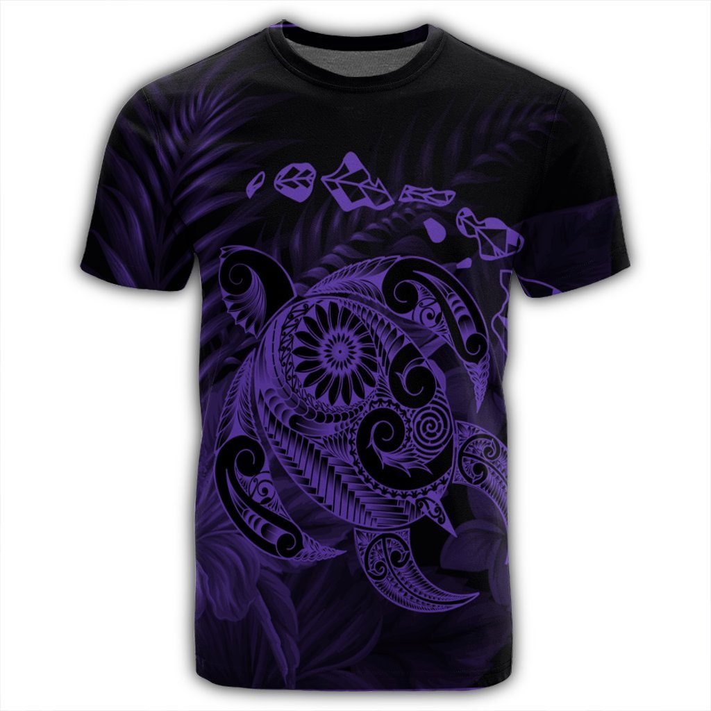Hawaiian Map Turtle Tattoo Hibiscus Plumeria Polynesian T Shirt Purple AH - Polynesian Pride