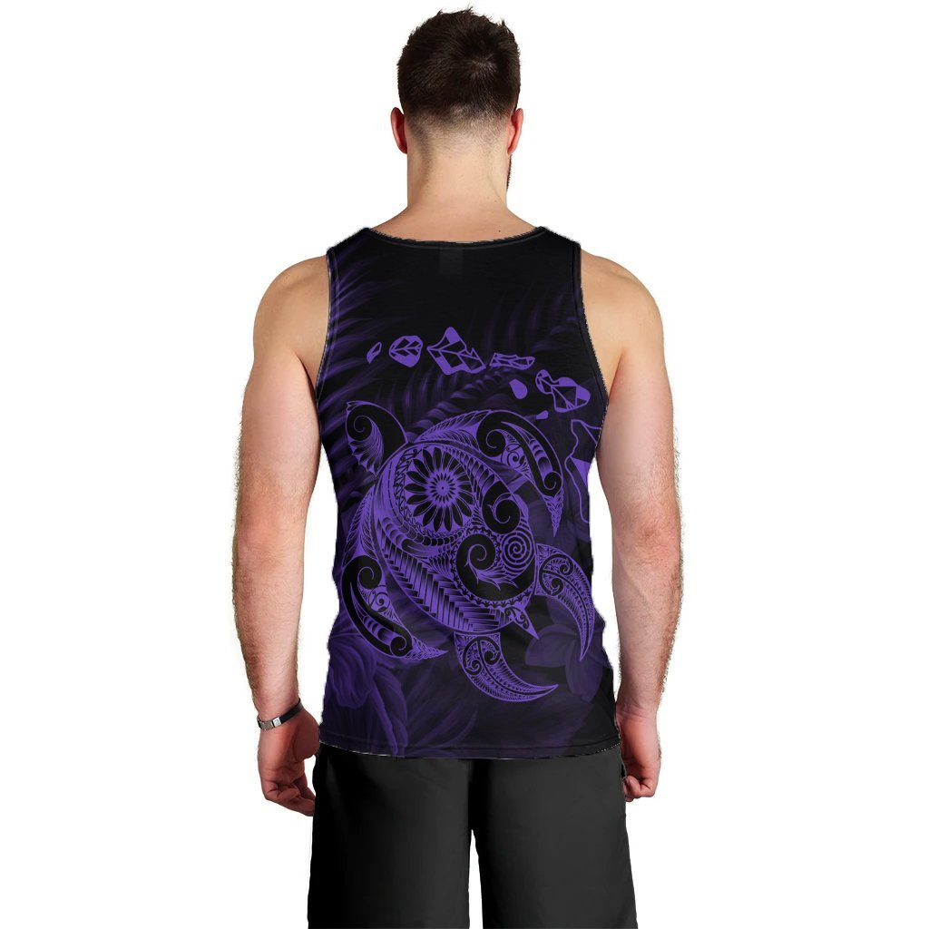 Hawaiian Map Turtle Tattoo Hibiscus Plumeria Polynesian Tank Top - Purple - AH - Polynesian Pride
