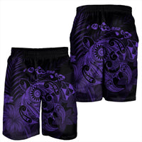 Hawaiian Map Turtle Tattoo Hibiscus Plumeria Polynesian Men's Shorts - Purple - AH - Polynesian Pride