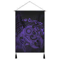 Hawaiian Map Turtle Tattoo Hibiscus Plumeria Polynesian Hanging Poster - Purple - AH Hanging Poster Cotton And Linen - Polynesian Pride