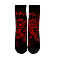 Hawaiian Map Turtle Tattoo Hibiscus Plumeria Polynesian Crew Socks - Red - AH - Polynesian Pride