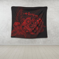 Hawaiian Map Turtle Tattoo Hibiscus Plumeria Polynesian Tapestry - Red - AH - Polynesian Pride