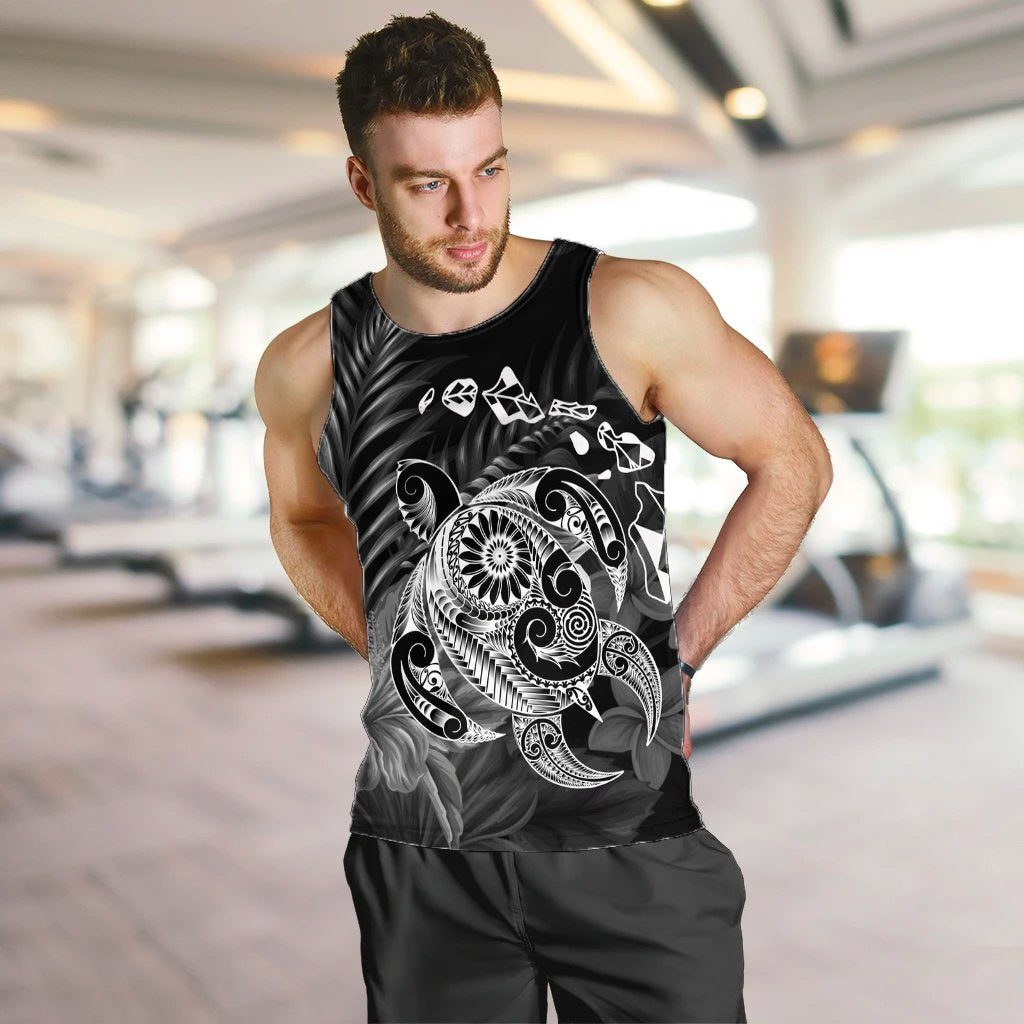 Hawaiian Map Turtle Tattoo Hibiscus Plumeria Polynesian Tank Top - White - AH - Polynesian Pride