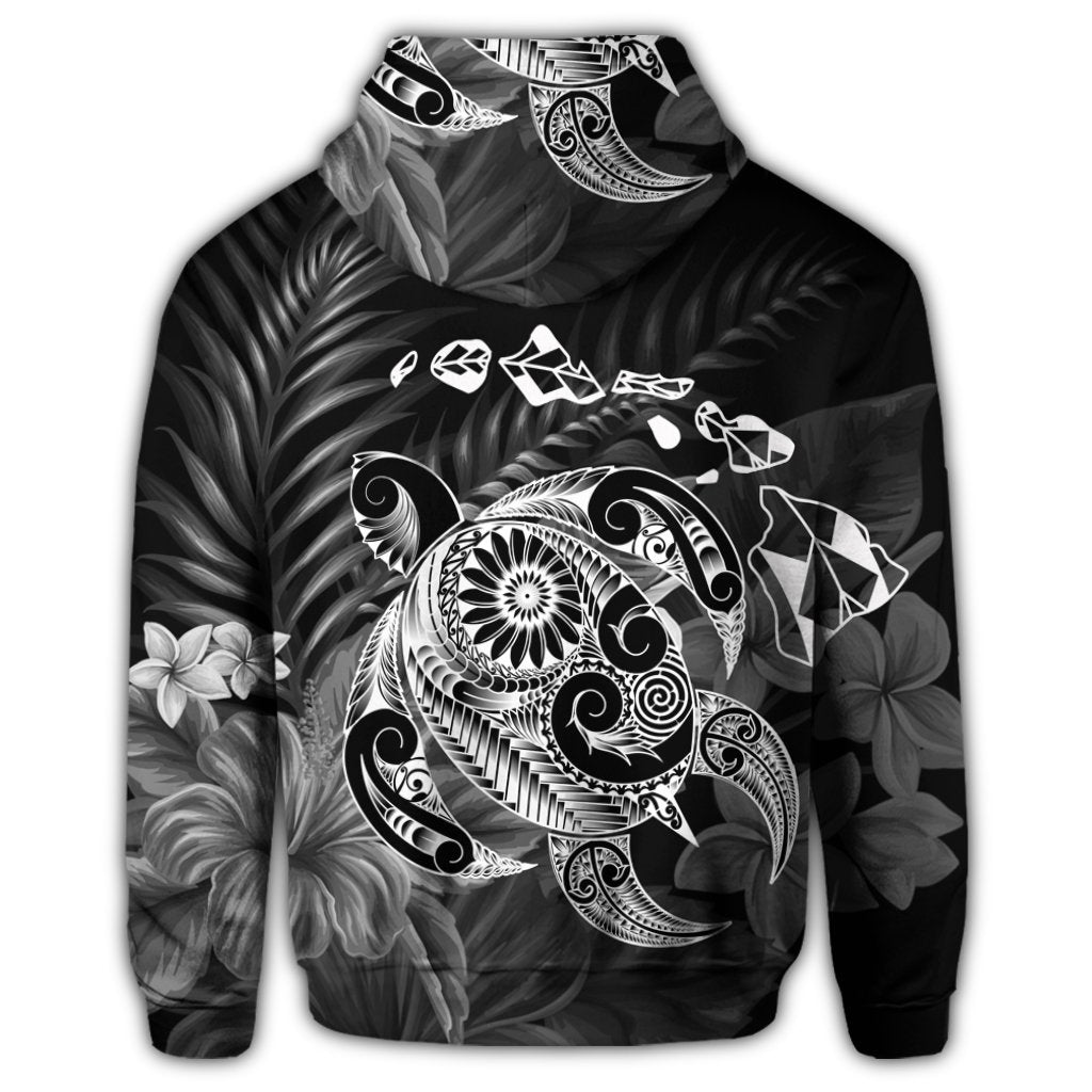 Hawaiian Map Turtle Tattoo Hibiscus Plumeria Polynesian Zip Hoodie White - Polynesian Pride
