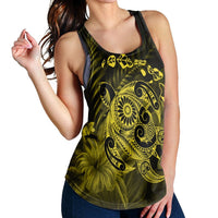 Hawaiian Map Turtle Tattoo Hibiscus Plumeria Polynesian Racerback Tank - Yellow - AH - Polynesian Pride