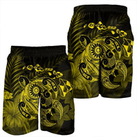 Hawaiian Map Turtle Tattoo Hibiscus Plumeria Polynesian Men's Shorts - Yellow - AH - Polynesian Pride