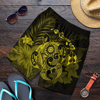 Hawaiian Map Turtle Tattoo Hibiscus Plumeria Polynesian Men's Shorts - Yellow - AH Art - Polynesian Pride