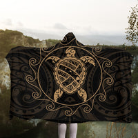 Hawaiian Map Turtle Wave Polynesian Hooded Blanket Gold - AH - Polynesian Pride