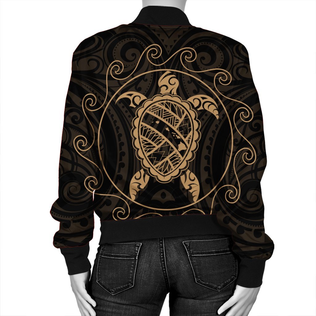 Hawaiian Map Turtle Wave Polynesian Bomber Jacket Gold - AH - Polynesian Pride