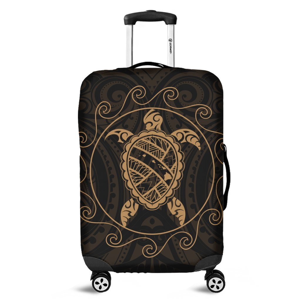 Hawaiian Map Turtle Wave Polynesian Luggage Covers Gold - AH Black - Polynesian Pride