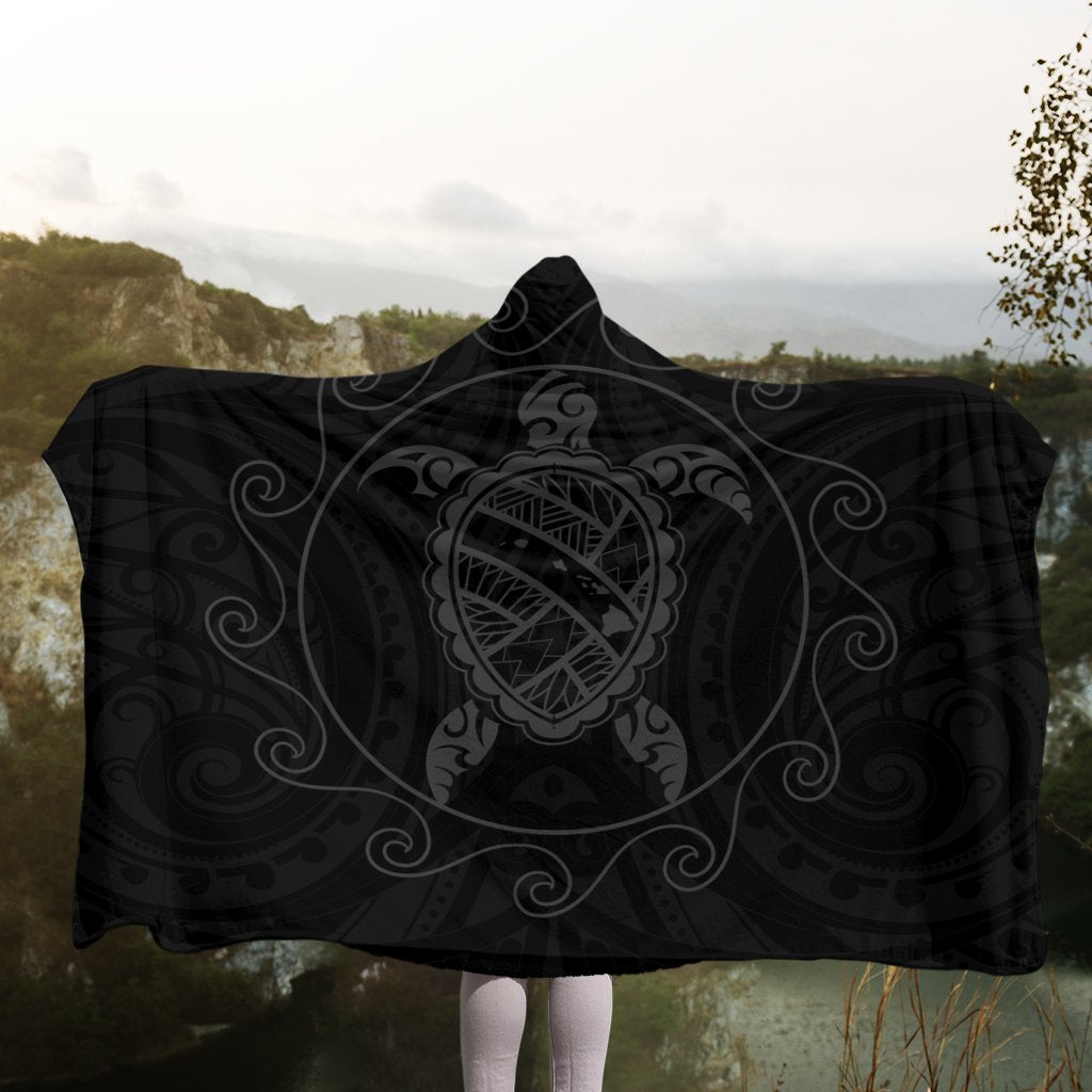 Hawaiian Map Turtle Wave Polynesian Hooded Blanket Gray - AH - Polynesian Pride