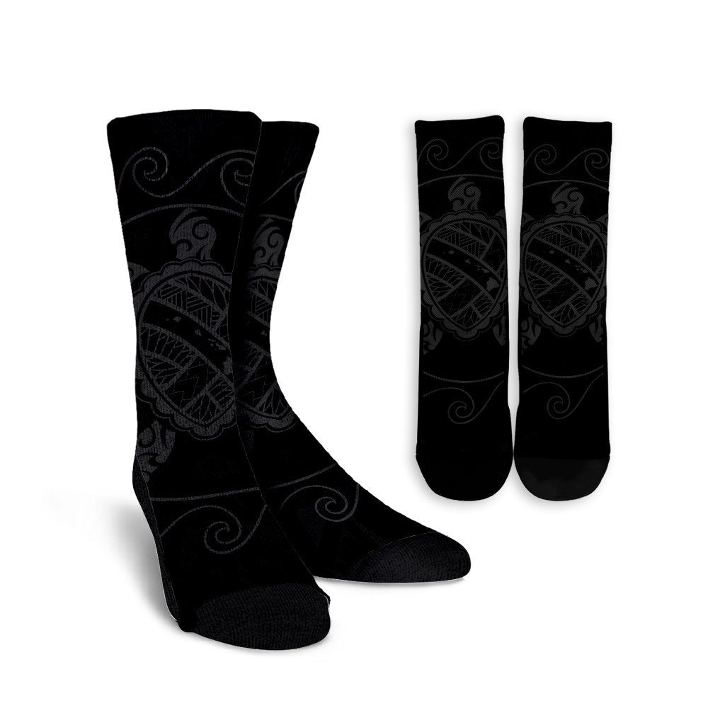 Hawaiian Map Turtle Wave Polynesian Crew Socks Gray - AH Crew Socks White - Polynesian Pride