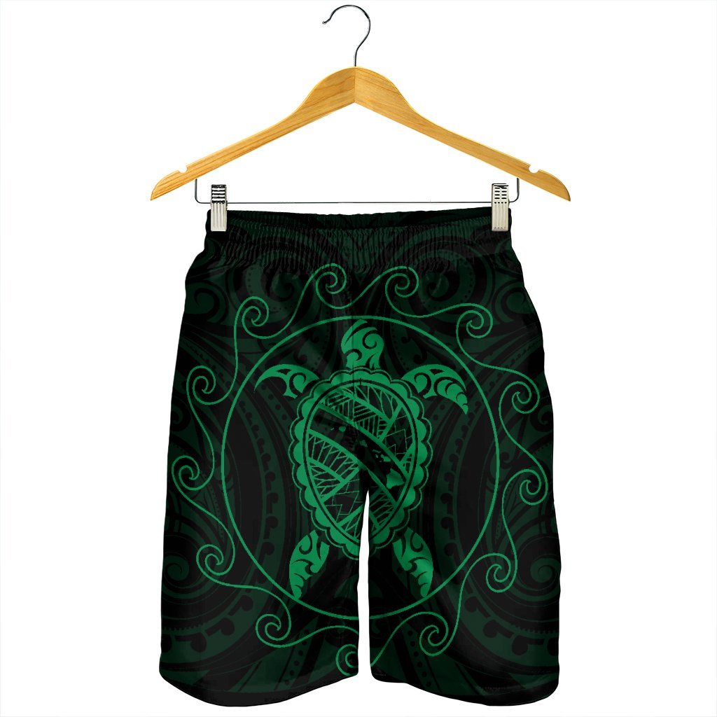 Hawaiian Map Turtle Wave Polynesian Men's Shorts Green - AH - Polynesian Pride