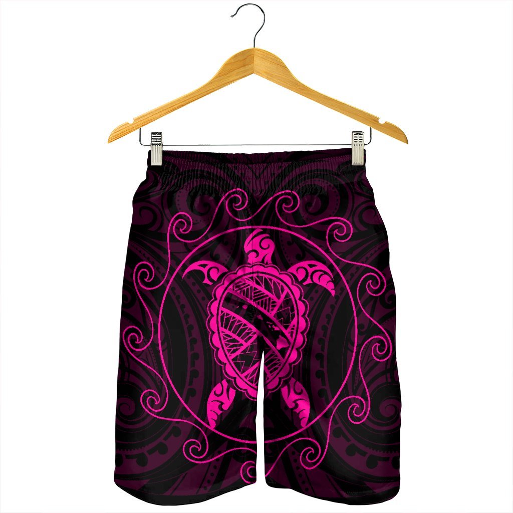 Hawaiian Map Turtle Wave Polynesian Men's Shorts Pink - AH - Polynesian Pride