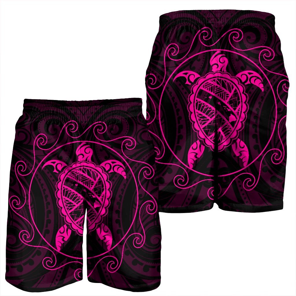 Hawaiian Map Turtle Wave Polynesian Men's Shorts Pink - AH - Polynesian Pride