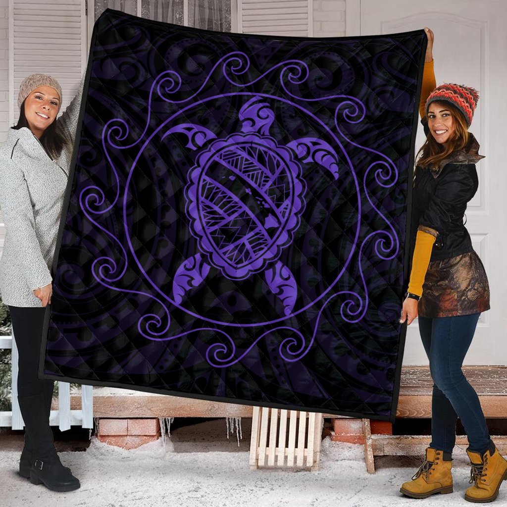 Hawaiian Map Turtle Wave Polynesian Premium Quilts Purple - AH - Polynesian Pride
