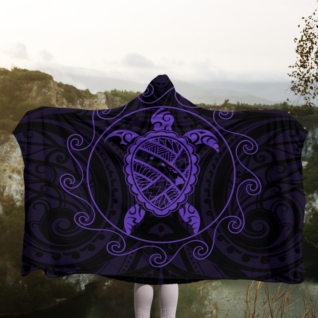 Hawaiian Map Turtle Wave Polynesian Hooded Blanket Purple - AH - Polynesian Pride